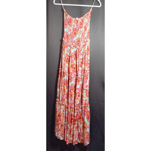 Abel the Label Anthropologie Strapless Lrg Pink Orange Floral Tiered Maxi Dress